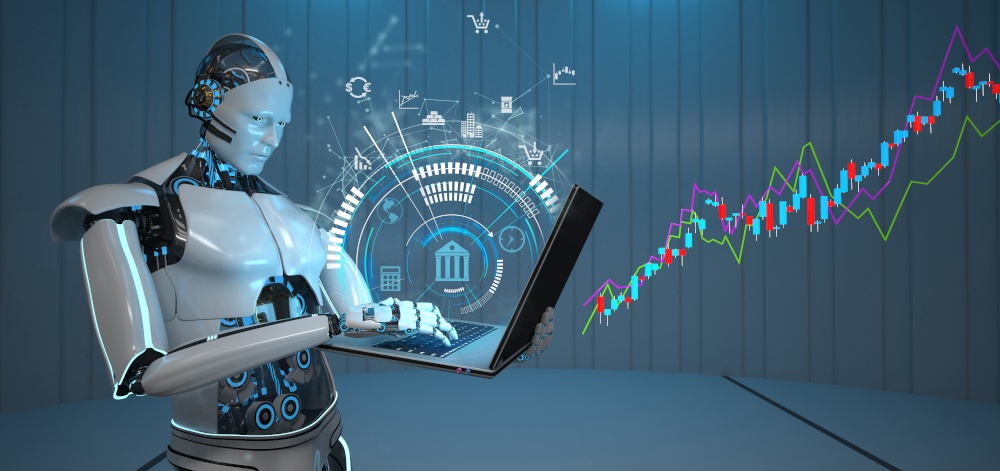 MarTech, Humanoid,Robot,With,A,Notebook,And,A,Growing,Candle,Stick